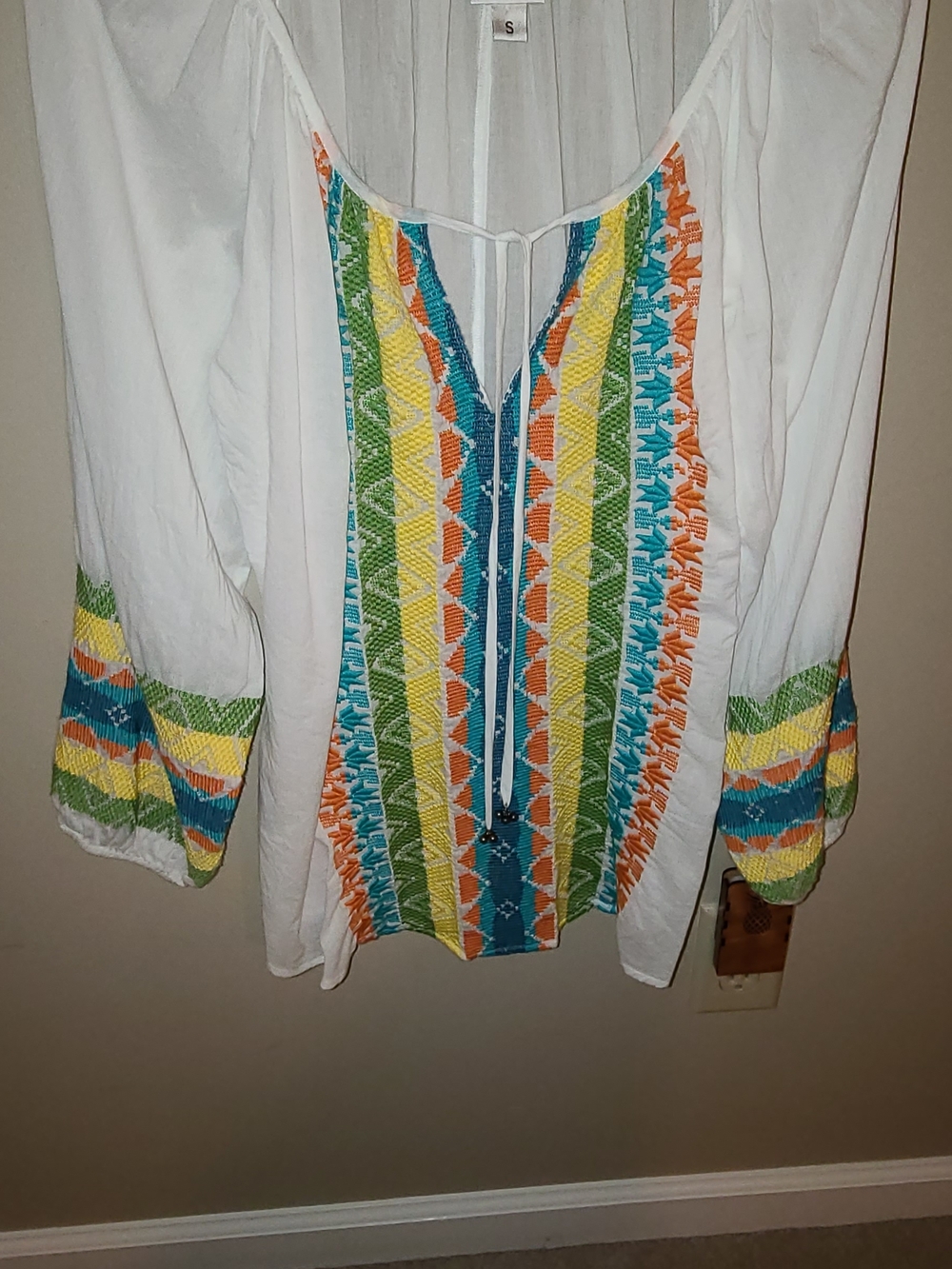 ivy jane White Tunic with Multicolor Embroidered Panel Boho